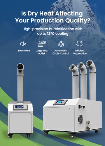 Complete humidification systems for factories, warehouses, and production units.