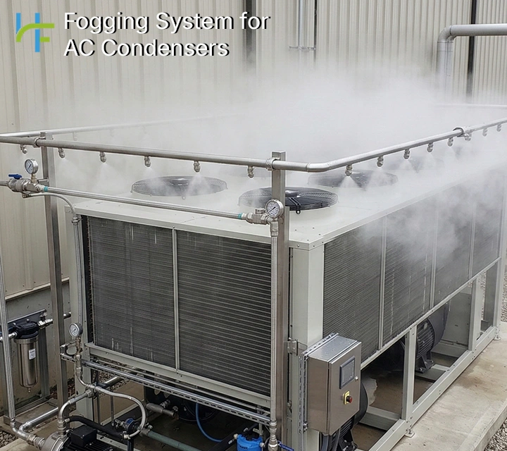 High-pressure pre-cooling misting systems for industrial and commercial HVAC units in Coimbatore.