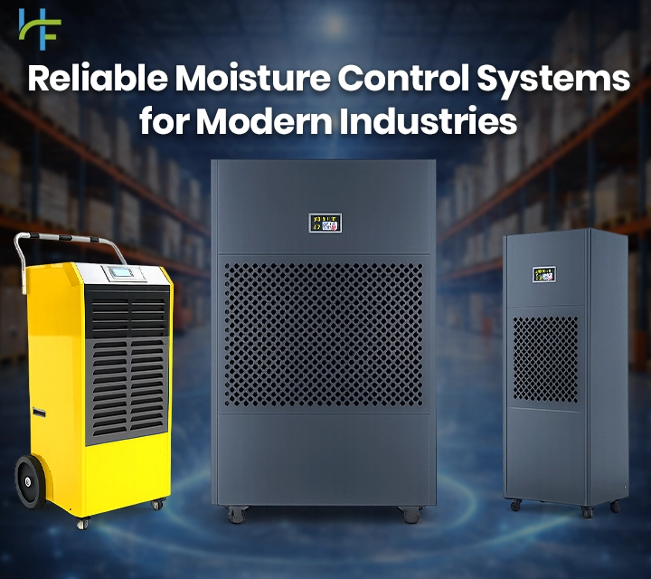 High-capacity dehumidifiers featuring Panasonic compressors for efficient moisture removal.