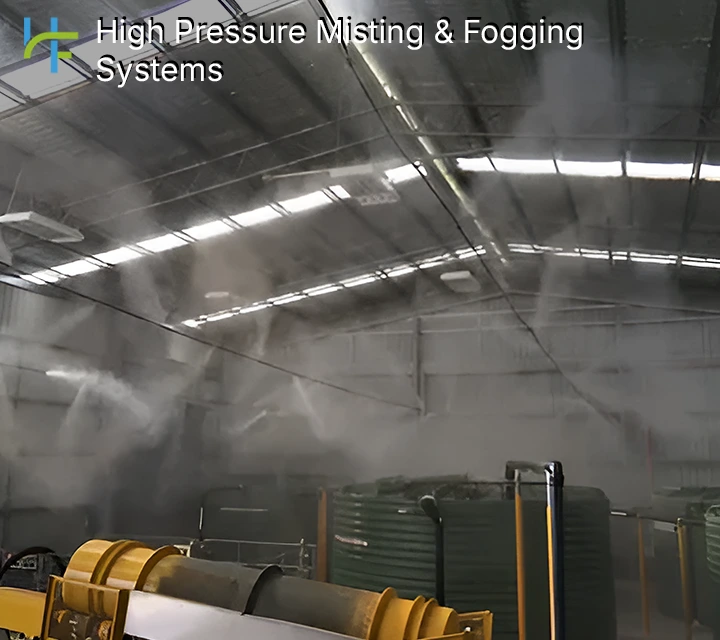 High-performance water misting system for cooling and dust control in industrial spaces.